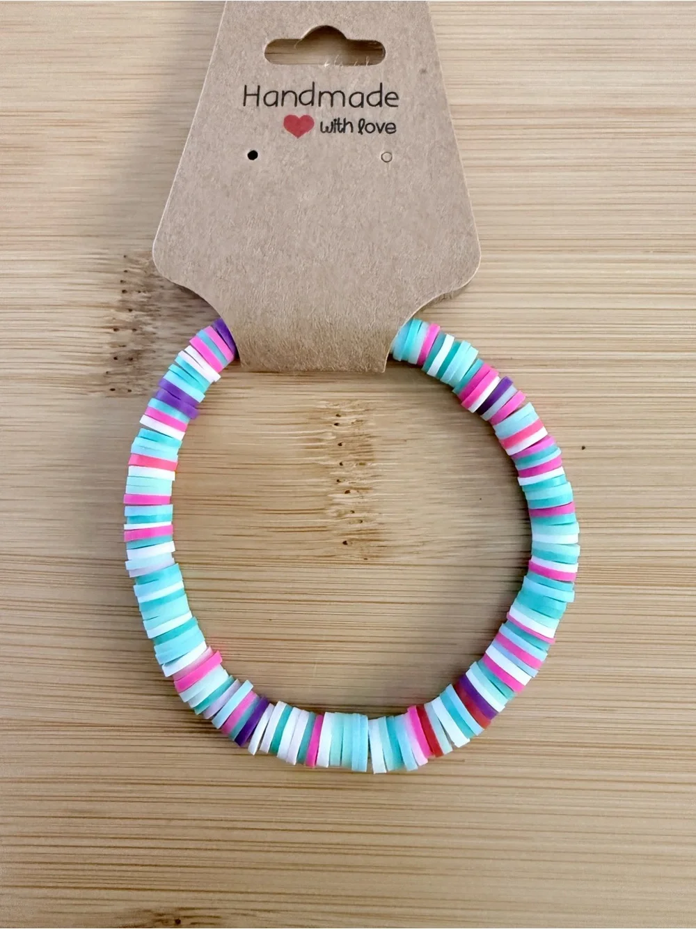 Handmade Kids Beaded Bracelet - Mint, Pink & White